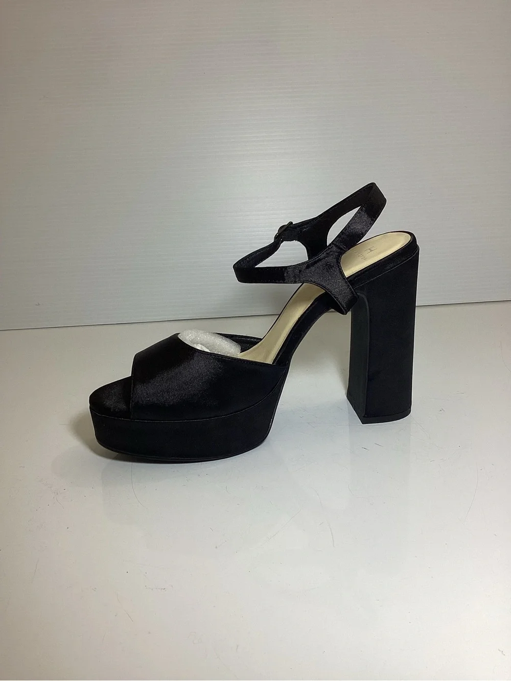 Halston black satin platform sandals